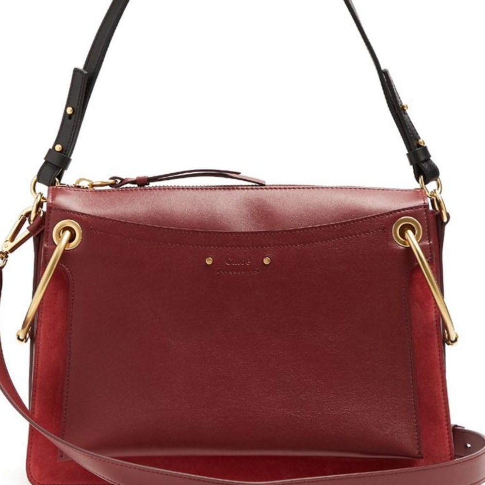 NWT CHLOÉ Medium Roy Red Plum Purple Suede Leather Black Strap Shoulder Bag - Picture 1 of 16